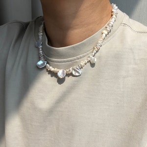 freshwater keshi flower shape pearls necklace, hand mede unisex jewelry, men necklace.unique design, gift for him