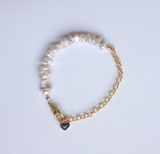 Bracciale Con Perle Keshi D'Acqua Dolce Barocche - Catena In Argento 925 Placcato Oro 18k - Gioiello Regalo Per Donna - 17-20 Cm
