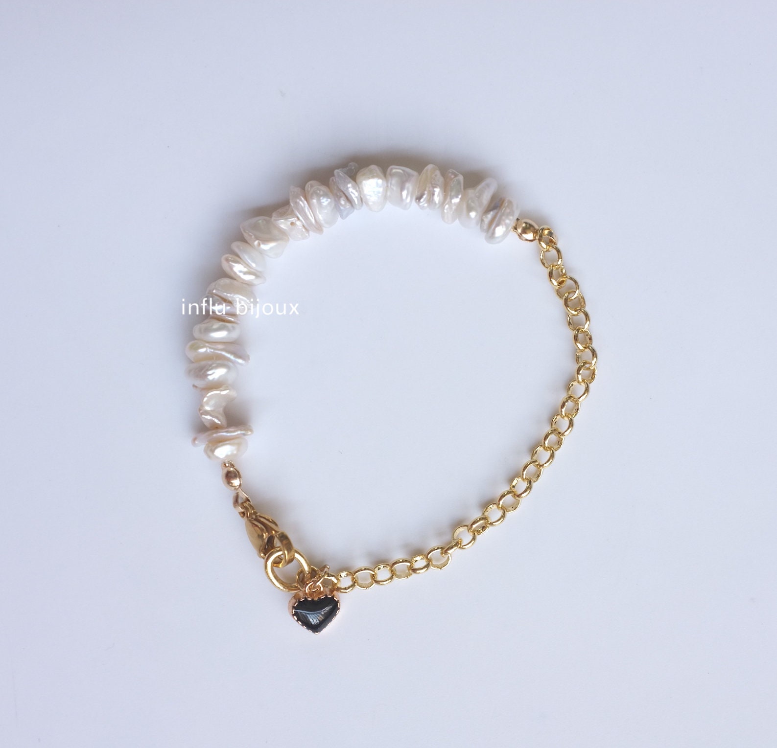 Bracciale Con Perle Keshi D'Acqua Dolce Barocche - Catena In Argento 925 Placcato Oro 18k - Gioiello Regalo Per Donna - 17-20 Cm