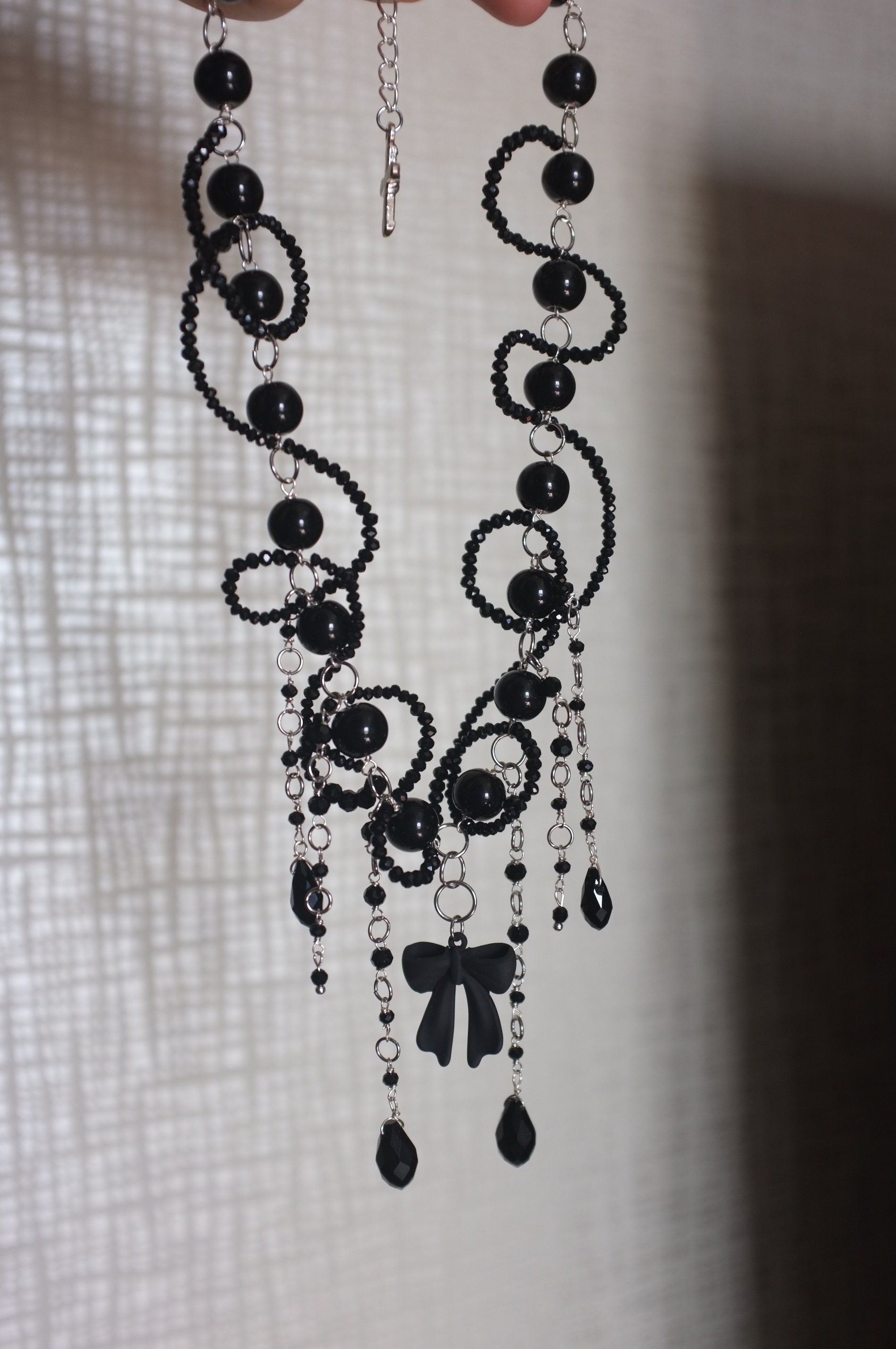 Handmade Black Bow Waterfall Choker/necklace.crystal,hand 