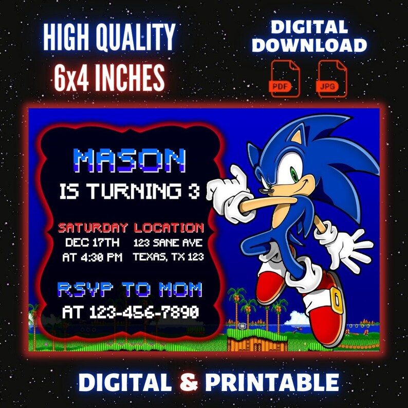 Sonic Birthday Invitation Sonic Digital Invitation Sonic Etsy Australia
