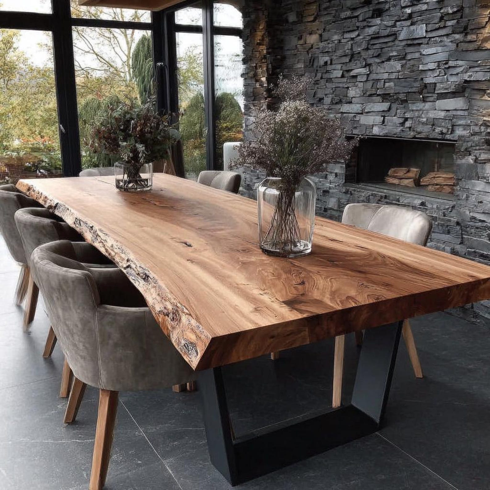Solid Wooden Table – Handmade Live Edge Walnut Dining Table - Rustic ...