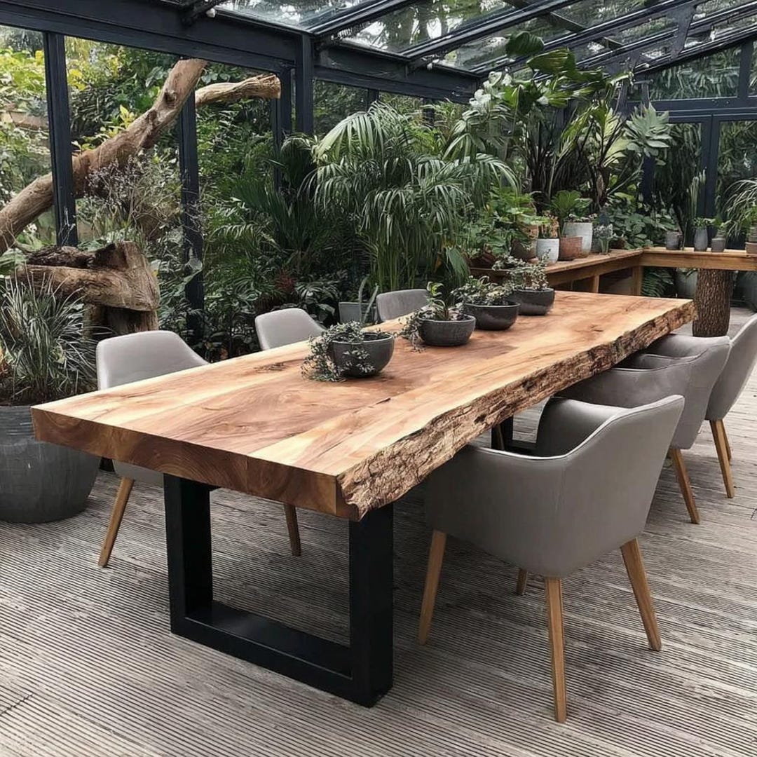 Handmade Solid Walnut Live Edge Dining Table – Custom Wooden Kitchen ...
