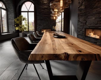 Solid Wood Wooden Dining Table – Handmade Rustic Live Edge Walnut Table ...