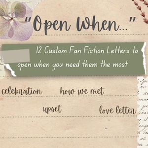 Cartas personalizadas de fanfiction "Abre cuando..." / Cartas de personajes reconfortantes / Personaje reconfortante personalizado / 12 cartas de un personaje ficticio