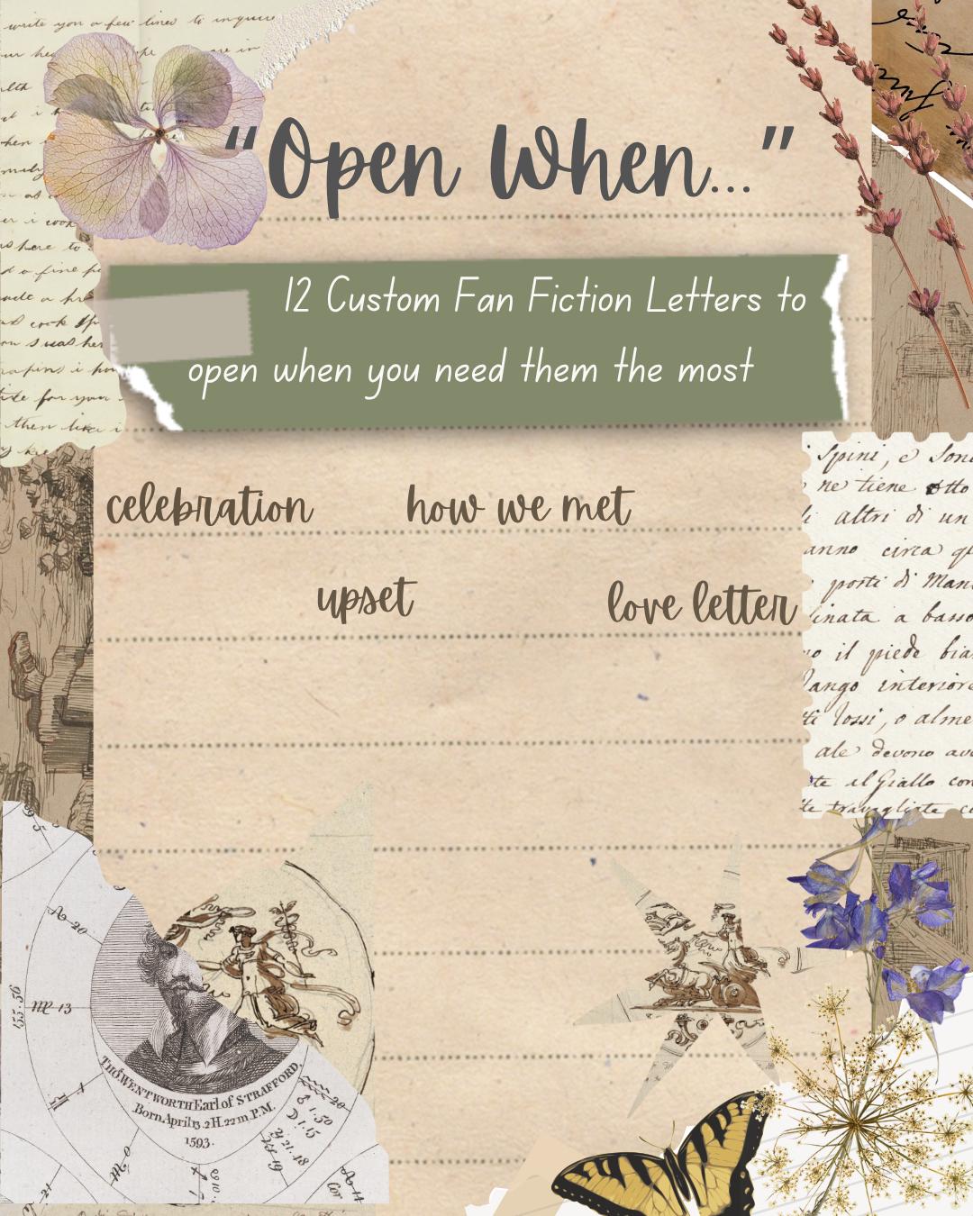 Custom "Open When..." Fan Fiction Letters | Comfort Character Letters | Personalized Comfort Character | 12 Letters From Fictional Character