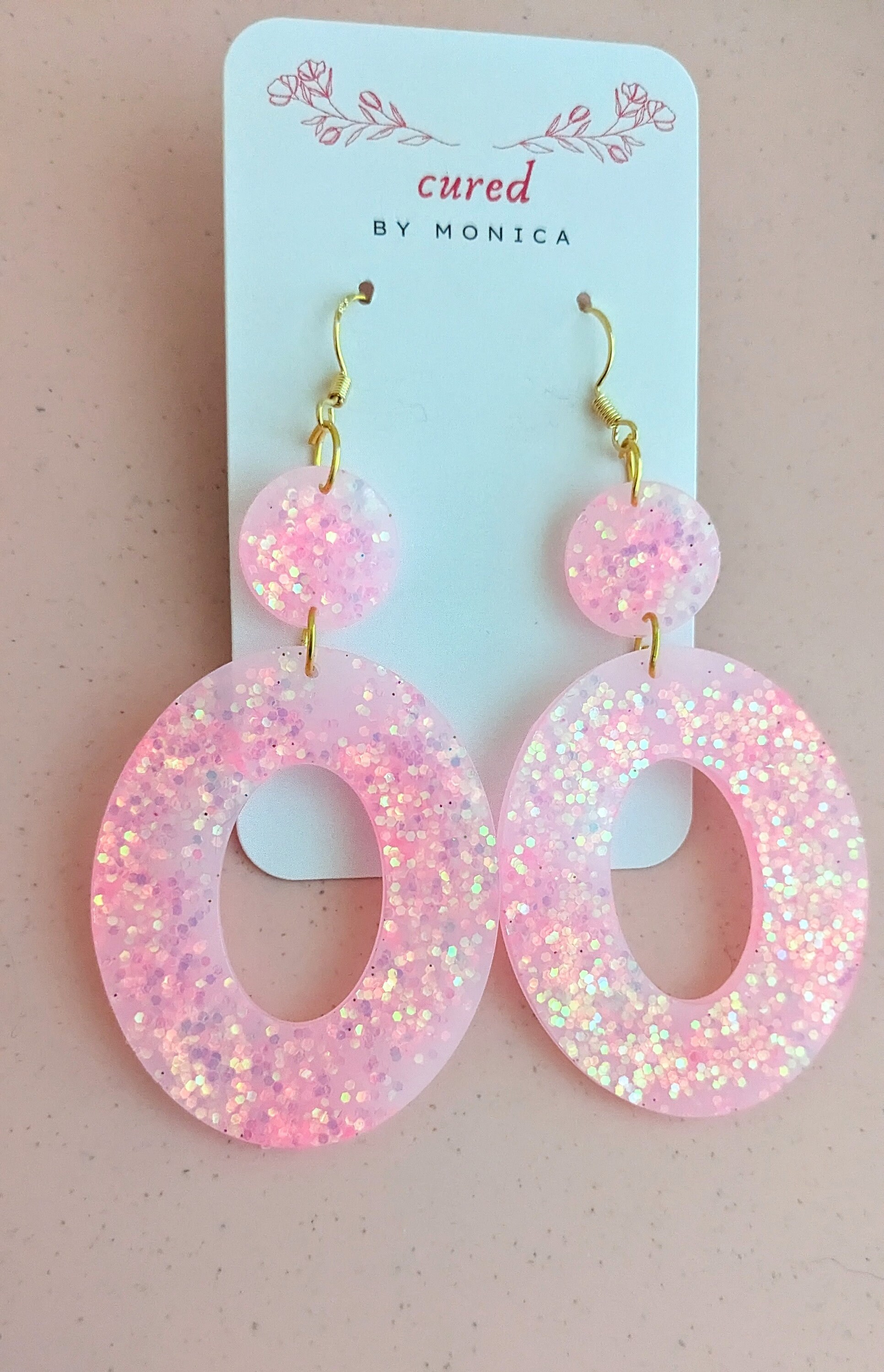Light Pink Glitter Oval Earrings Light Pink Glitter Oval Earrings