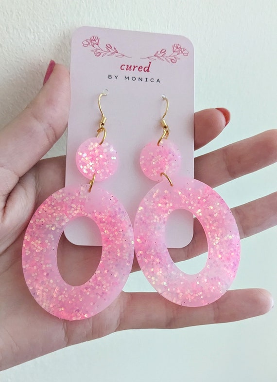 Light Pink Glitter Oval Earrings Light Pink Glitter Oval Earrings