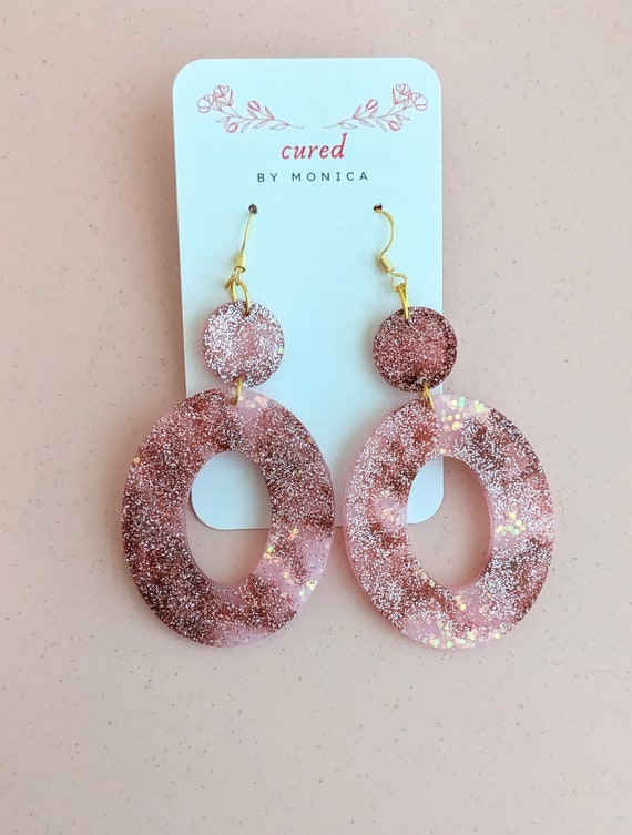 Pink Glitter Oval Earrings Pink Glitter Oval Earrings