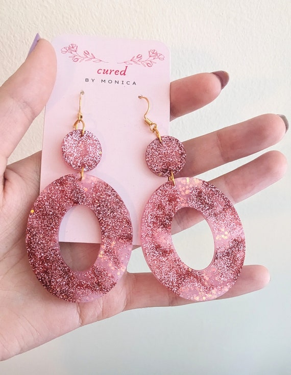 Pink Glitter Oval Earrings Pink Glitter Oval Earrings