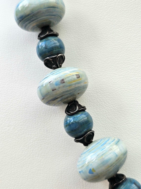 Vintage 80s rare teal blue, yellow and white bead… - image 8