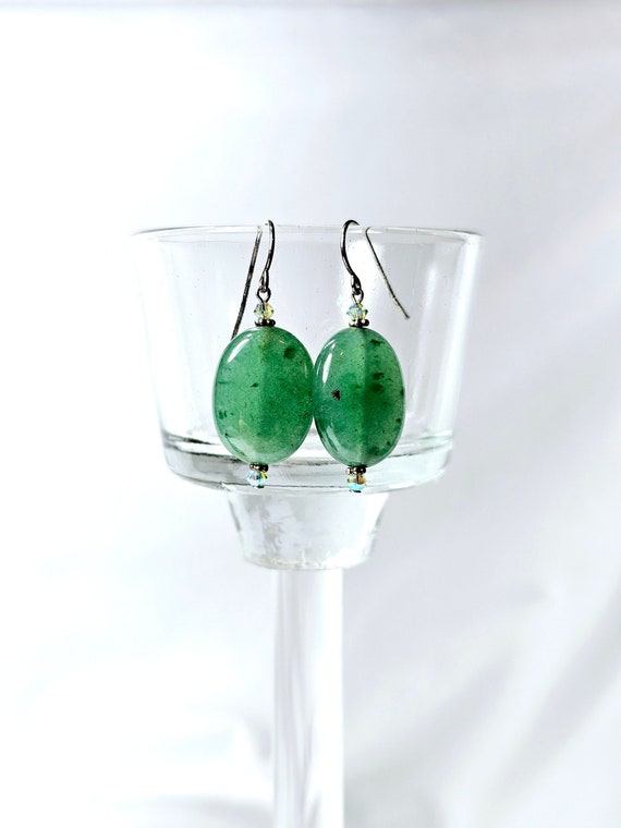 Minimalist jadeite dangle earrings, green transluc