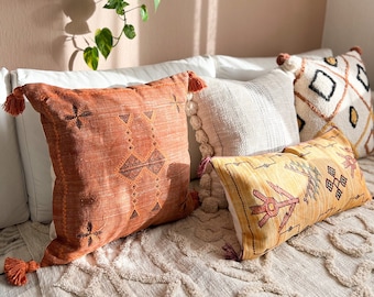 Rustic Pillow with Dangling Fringe Copper Brown Farmhouse Western Country Shabby Chic Cushion for Sofa Chair | Salma