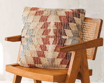 Geometric Jute Sofa Throw Pillow Decorative Cushion Pillow for Couch Handmade Gift | Arnav