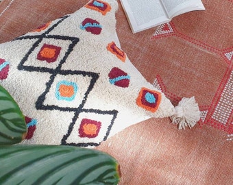 Berber Boho Pillow Handmade Soft Shaggy Decorative Geometric Cotton Pillow | Jasmeen