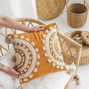 Boho Cozy Pillow 50 x 50 cm Decorative Sofa Cushion Orange Brown Pillow Throw Pillow Handmade Gift | Kaia