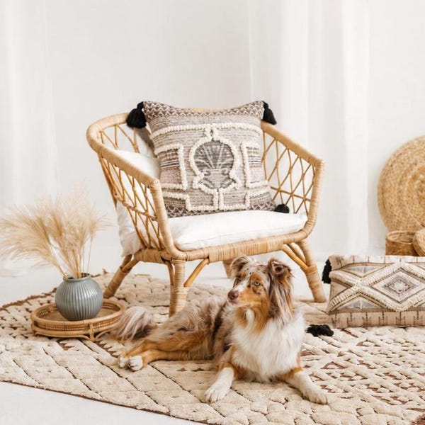 Boho Bankkussen Boho Grijs Kussensloop met Kwastjes Woonkamerkussen 50 x 50 cm | Amara