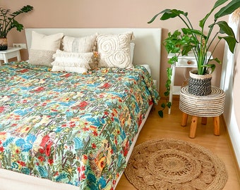 Edredón Kantha indio de 270 x 225 cm, manta de cama bohemia, funda de cama de verano para playa bohemia | Frida XXL