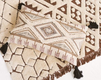 Geometric Lumbar Decorative Throw Pillow with Tassels and Embroidery | Riya