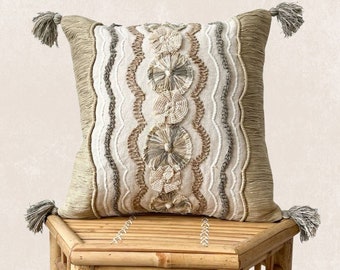 Shabby Chic Throw Pillow Artsy Pillow with Flower Embroidery Living Room Pillow | Ishita