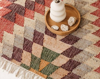 Geometric Jute Boho Rug 140 x 200 cm Eco Handmade Home Decor Carpet Vintage Oriental Rug | Aditi