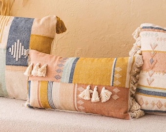 Boho Lumbar Pillow Sofa Throw Cushion Ethnic Fringe Cushion Handmade Gift | Sanya