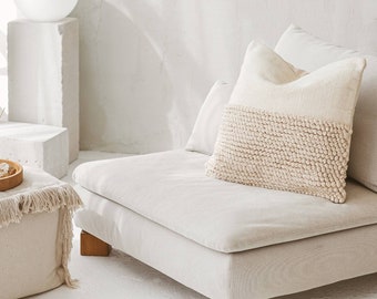 Natural White Throw Pillow with Loop Design Organic Cotton Textured Minimalist Boho Decorative Cushion Study Office Pillow | Chloe