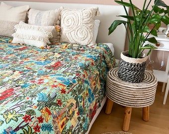 XXL Été Kantha Quilt Boho Jeté de lit Couverture de couette indienne Boho Beach Couverture de lit d’été | Frida XXL