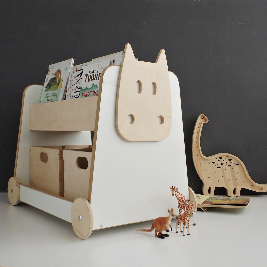 Wooden Bookcase on Wheels Bookcase for Books and Toys Wooden Etsy