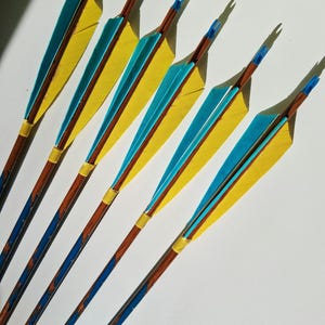 6 Traditional Carbon Recurve & Longbow Archery Arrows Solid Shield Cut Turkey Feather - 400 Spine