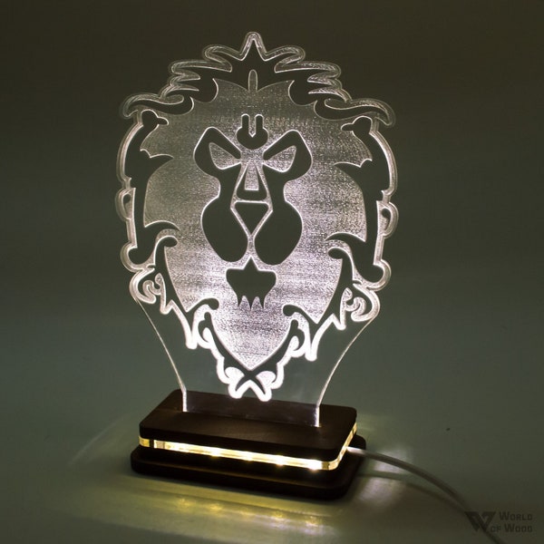 Lampe de table lumineuse LED personnalisée acrylique, enseigne, veilleuse, cadeau pour lui ou elle, décoration fantastique, alliance World of Warcraft