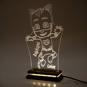 Personalized Acrylic Led Light, Bedroom Night Light for Kids Decor, Gift for Kids, Girl and Boy Table Lamp, Sign, Pajamas Heroes