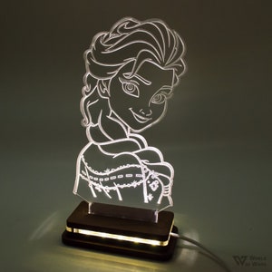 Personalisiertes Acryl Led Licht, Schlafzimmer Nachtlicht für Kinder Dekor, Geschenk für Kinder, Mädchen und Junge Tischlampe, Schild, Disney Frozen Elsa