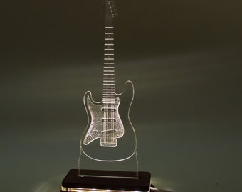 Lámpara de mesa de luz LED personalizada de acrílico personalizado, letrero, luz nocturna, música, regalo para músico, melodía, guitarra eléctrica con texto