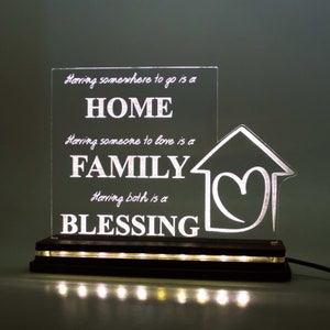 Personalized Acrylic Led Light Table Lamp, Night Light, Family Gift, Custom Home Decor, House Atmosphere, Home Family Blessing with Text