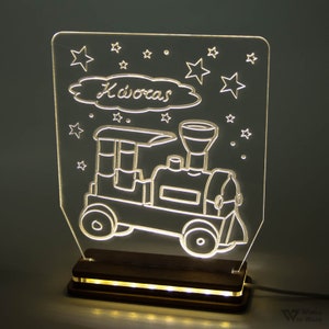 Personalisiertes Acryl Led Licht, Schlafzimmer Nachtlicht für Kinder Dekor, Geschenk für Kinder, Mädchen und Junge Tischlampe, Name, Süßer kleiner Zug