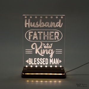 Personalized Acrylic Custom Led Light Table Lamp, Sign, Night Light, Gift for Him, Father&#39;s Day, Dad, Husband Father King