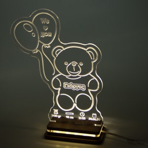 Personalized Acrylic Led Light, Bedroom Night Light for Kids Decor, Gift for Kids, Girl and Boy Table Lamp, Born Stats, Name, Little Bear