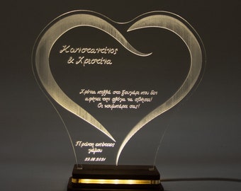 Personalisierte Acryl Led Leuchte Tischlampe, Nachtlicht, romantisches Geschenk für Paare, Liebhaber, Verlobung, Valentinstag Geschenk Herz