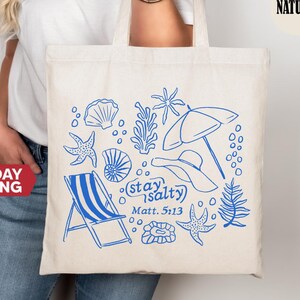 Stay Salty Retro Tote Bag: Christian Bible Verse, Faith Inspired Bag