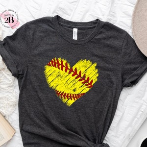 Distressed Softball Heart Shirt, Softball Shirt, Softball Heart Shirt, Softball Mom Shirt, Baseball Heart Shirt, Distressed Baseball Shirt