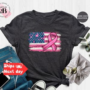 American Flag and Cancer Ribbon Shirt, Cancer Awareness Shirt, Breast Cancer Shirt, Breast Cancer Ribbon, Cancer Shirt, Breast Cancer Gift