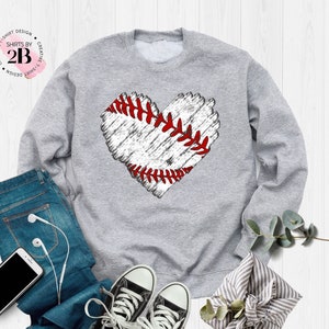 Distressed Baseball Heart Sweatshirt: Sports Mom and Dad Gift
