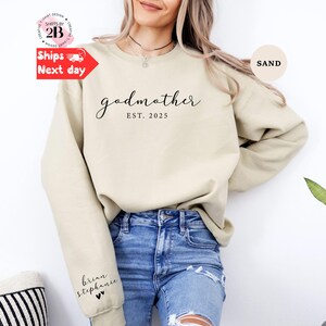 Custom Godmother Sweatshirt with Kid Names on Sleeve, Godmother Gifts, Baptism Day Gift, Godmother Crewneck, Godmother Proposal Gift