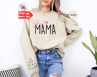 Sweat-shirt maman fille personnalisé : col rond avec prénoms enfants personnalisés