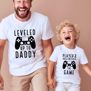Gamer Dad & Baby Matching Shirt Set: Leveled Up Daddy Tee