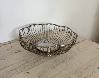 Beautiful Mid-Century Scalloped Stainless Steel Wire Basket