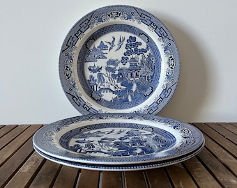 Churchill Blue Willow Dinner Plates, Set of Four - Etsy