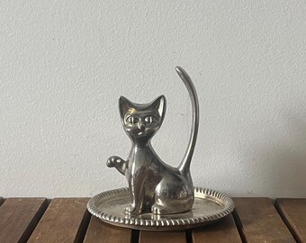 ヴィンテージシルバープレートキャットリングホルダー：ジュエリー