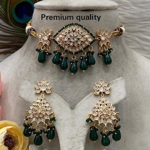 Green Polki Kundan Choker Necklace: Sabyasachi Indian Wedding Jewelry